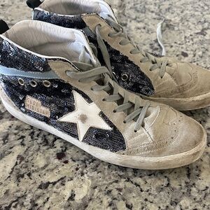Golden Goose Black and Silver Sequin Athletic Shoes